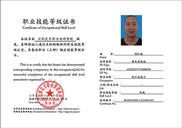 化工总控工中级职业技能等级证书