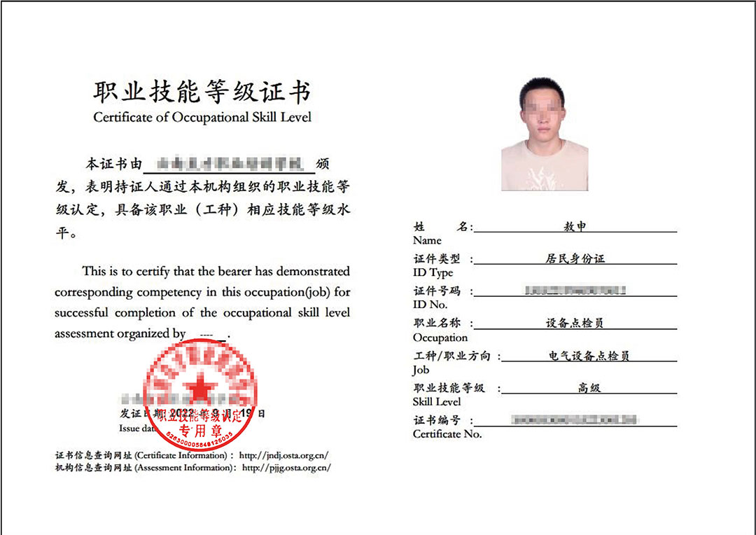 电气设备点检员高级职业技能等级证书
